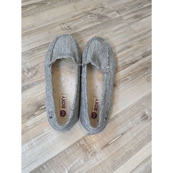 Roxy Loafer Women's 10 Piccolo Love Grey Black Textile White Fur Inside Beach - Picture 1 of 7